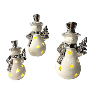 Christmas Series Snowman LED Light Ceramic Ornament (Set of 3 Sizes)