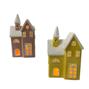 Festival Series LED Light House Ceramic Ornament (Set of 2 Colors)