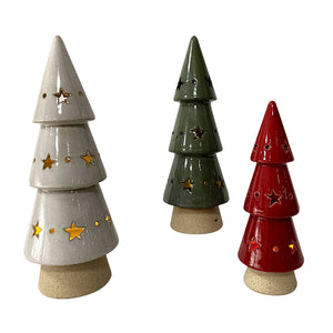 Christmas Series LED Light Christmas Tree Ceramic Ornament (Set of 3 Sizes)