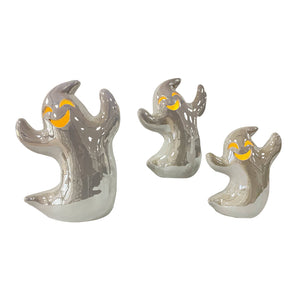 Halloween Series Ghost LED Light Ceramic Ornament (Set of 3 Sizes)