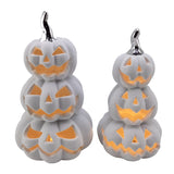Halloween Series Flocked 3-Tier Jack-o'-lantern LED Light Ceramic Ornament (Set of 2 Sizes)