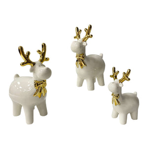 Christmas Series Gold Plated Reindeer Ceramic Ornament (Set of 3 Sizes)