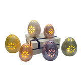 Easter Series Floral Cutout Egg LED Light Ceramic Ornament (Set of 3 Sizes & Multi Colors)